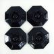 4 egg cups in opal and black tempered glass - Octime Arcoroc Luminarc France - vintage 80s