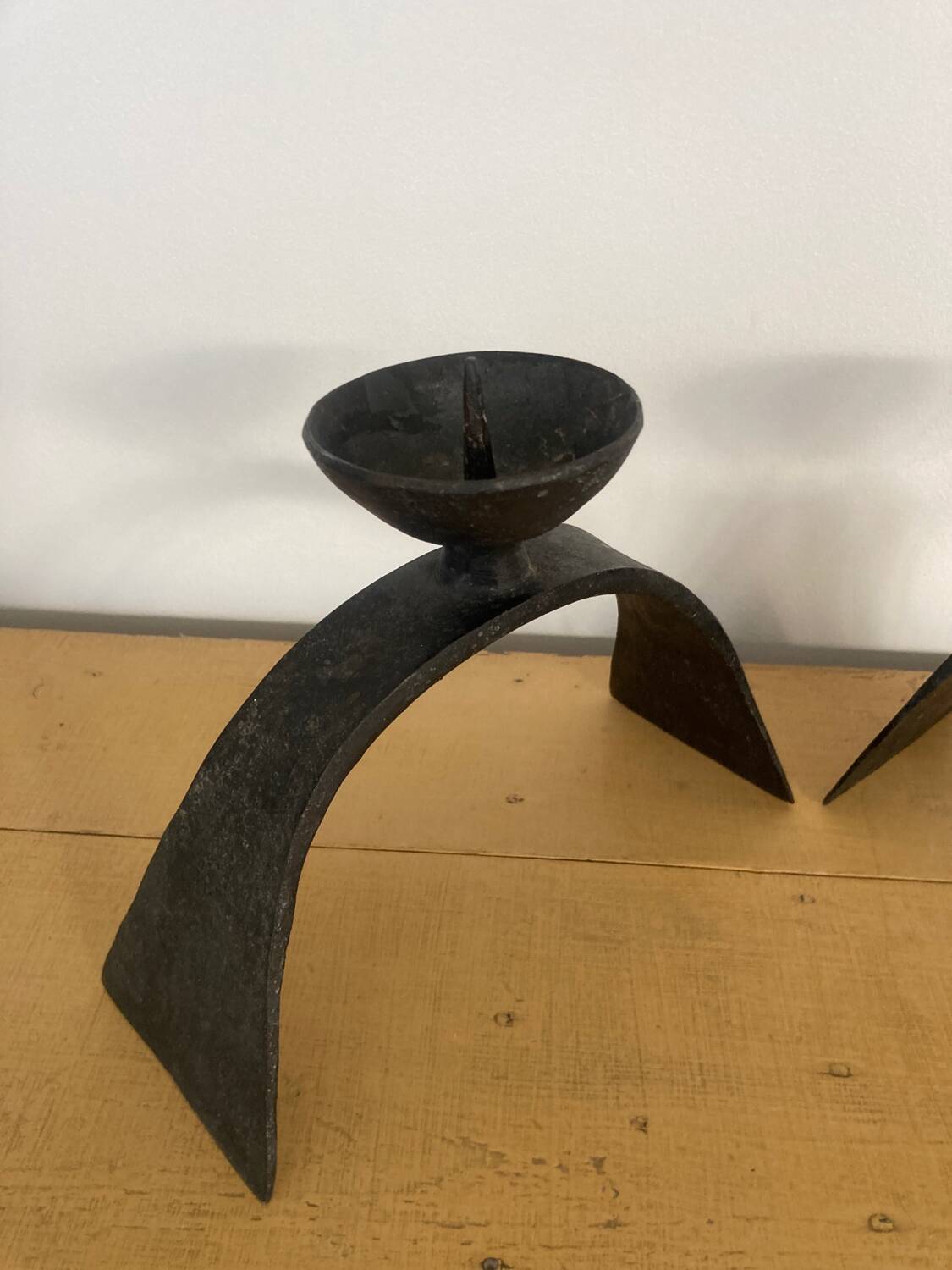 Pair of brutalized wrought iron candlesticks