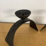 Pair of brutalized wrought iron candlesticks