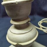 Bedside lamp wood patinated paint grise luminaire white cord