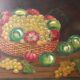 Fruit basket painting with apples and grapes signed Blanloeil.
