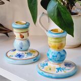 2 hand painted candle holders