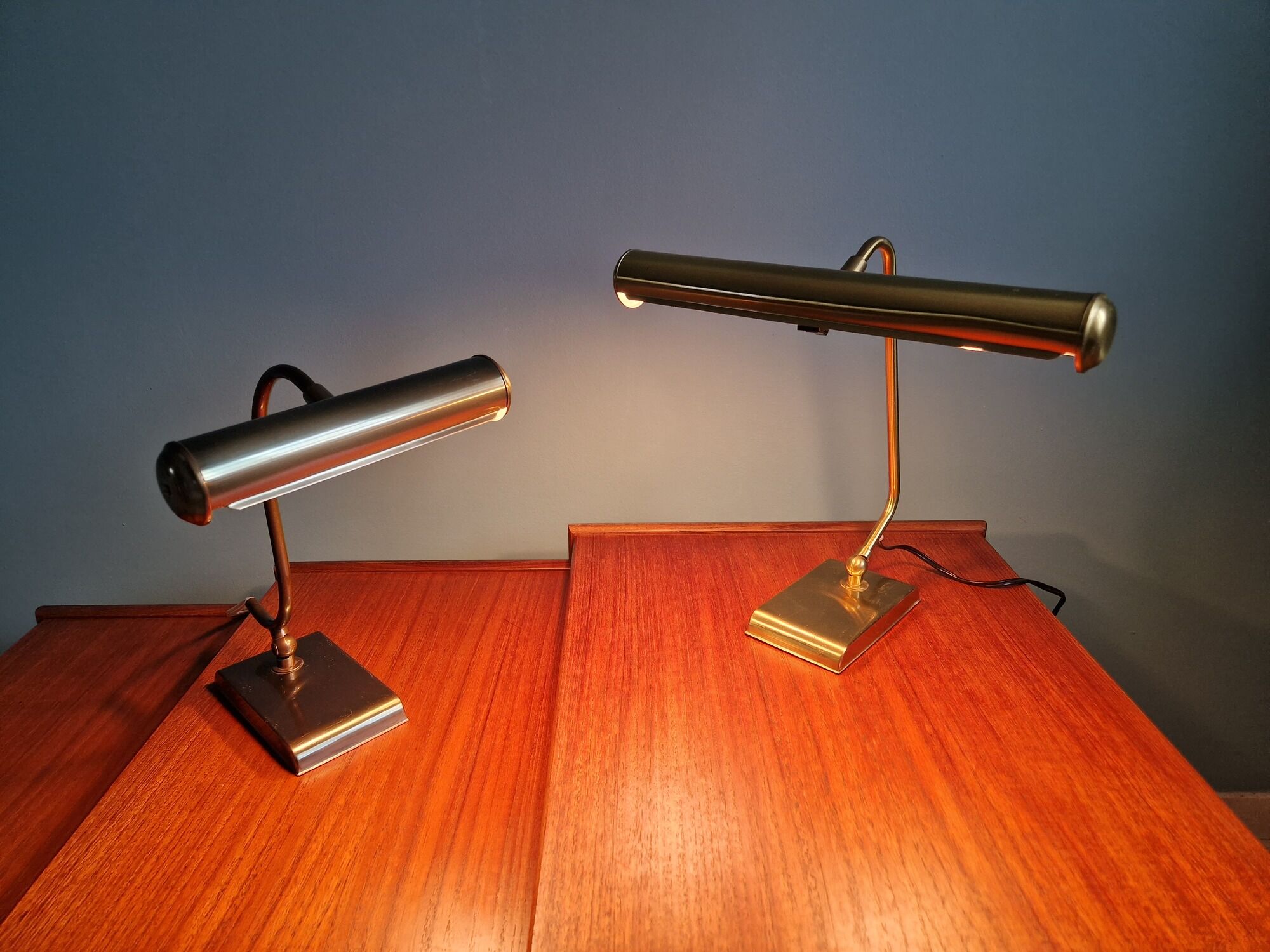 Pair of brass desk/piano lamps, 1950s-60s