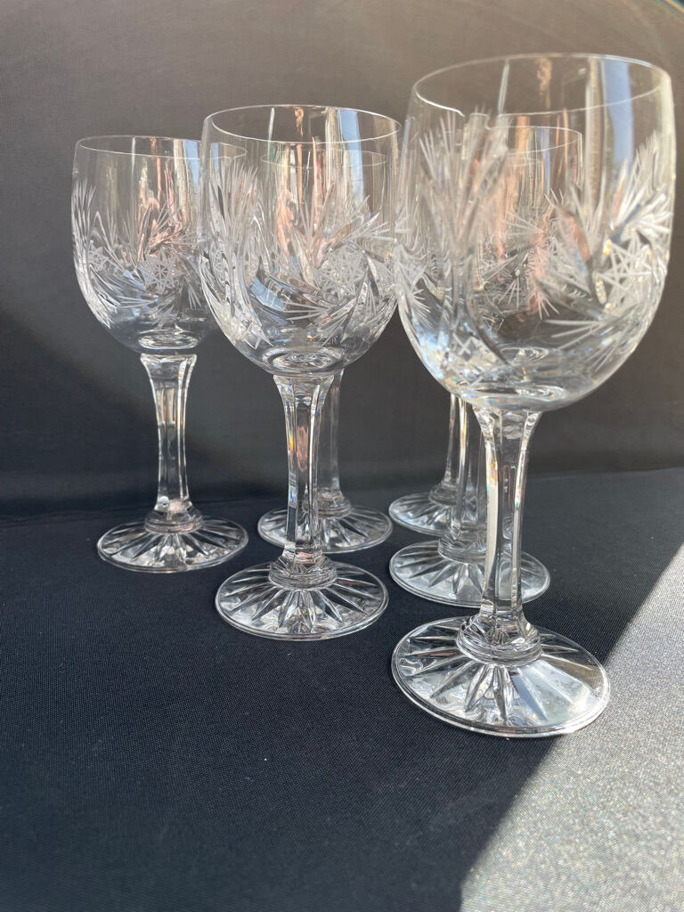 Cristal de Bohème - Verres à eau ou à vin (6) - Moderne milieu de siècle - Cristal taillé main