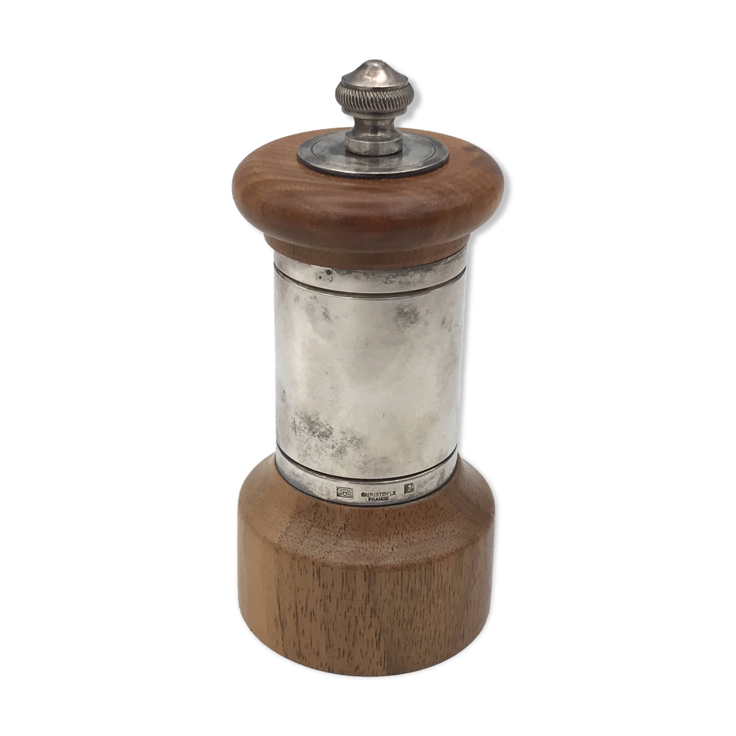 MOULIN à POIVRE, Poivrier Vintage PEUGEOT en BOIS et MÉTAL argenté ORFÈVRERIE CHRISTOFLE