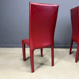 Red leather dining chairs by Roche Bobois France, 1980s - set of 8