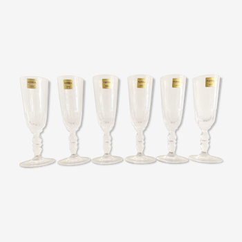 6 flûtes à champagne anciennes en cristal de Portieux