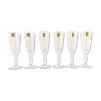 6 old champagne flutes in Portieux crystal