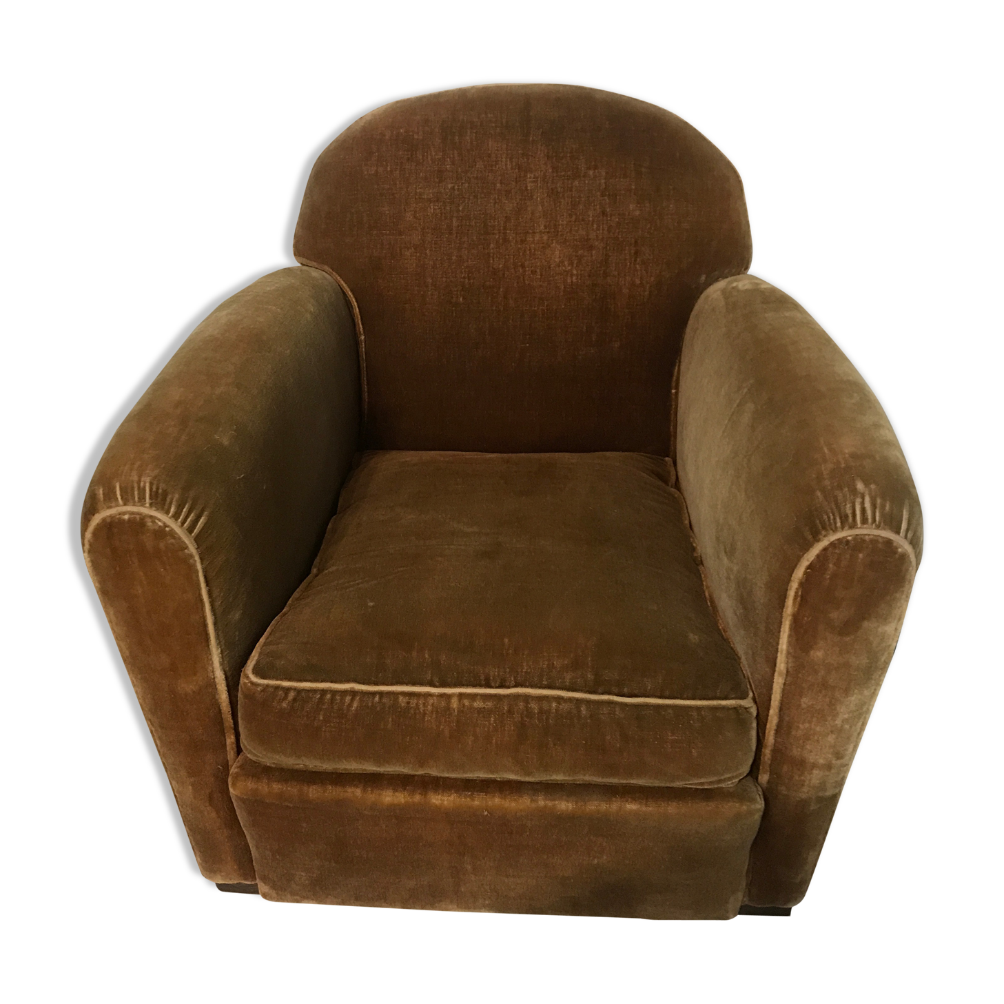 Fauteuil club velours mordoré