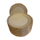 Suite de 14 assiettes plates porcelaine blanche dorée