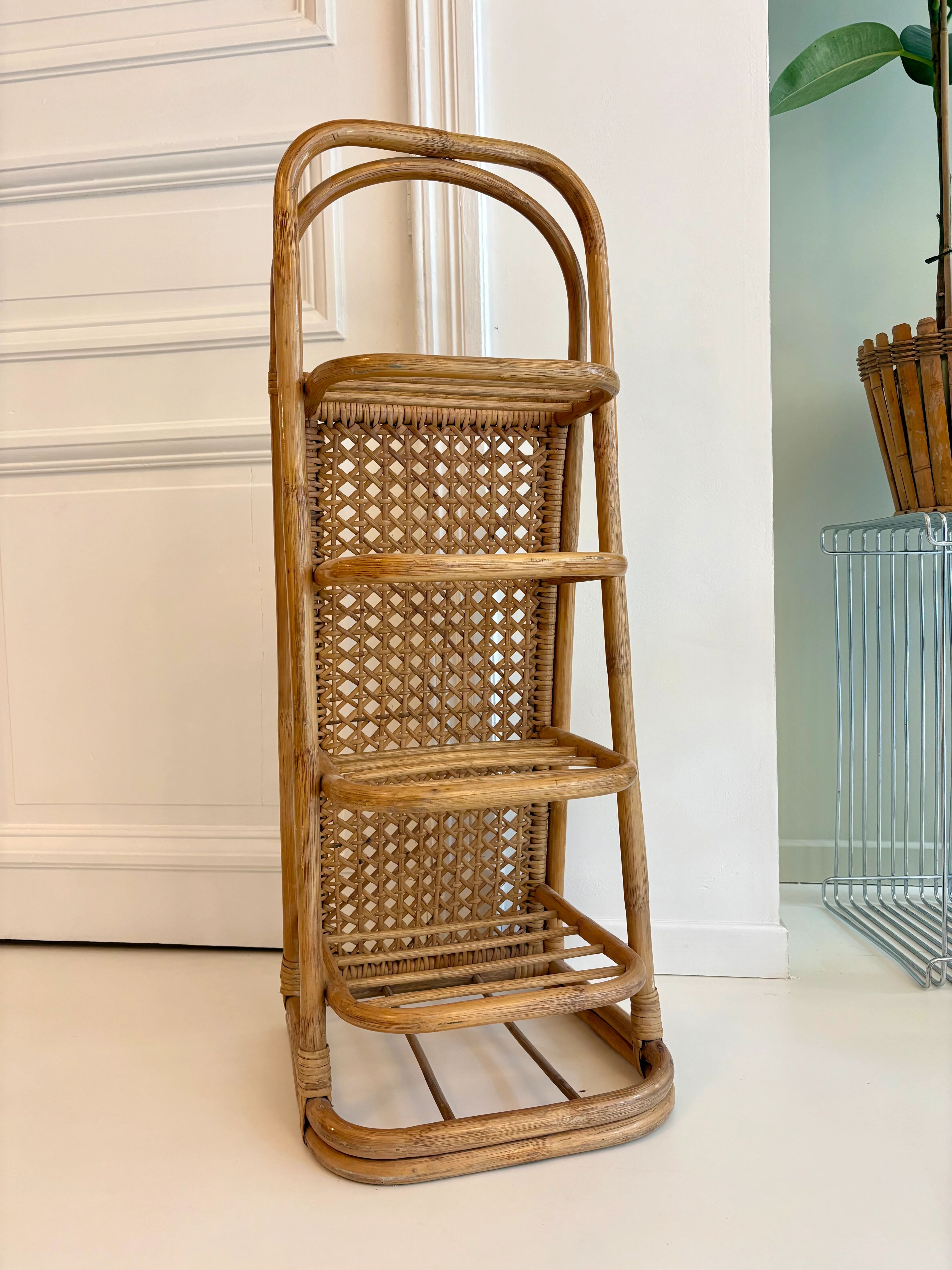 Vintage rattan and cane shelf – 1970s