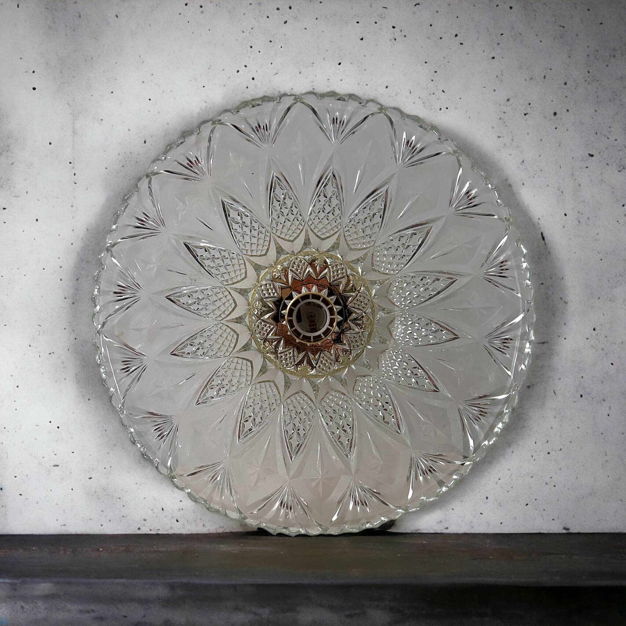 Large vintage chiseled glass wall light