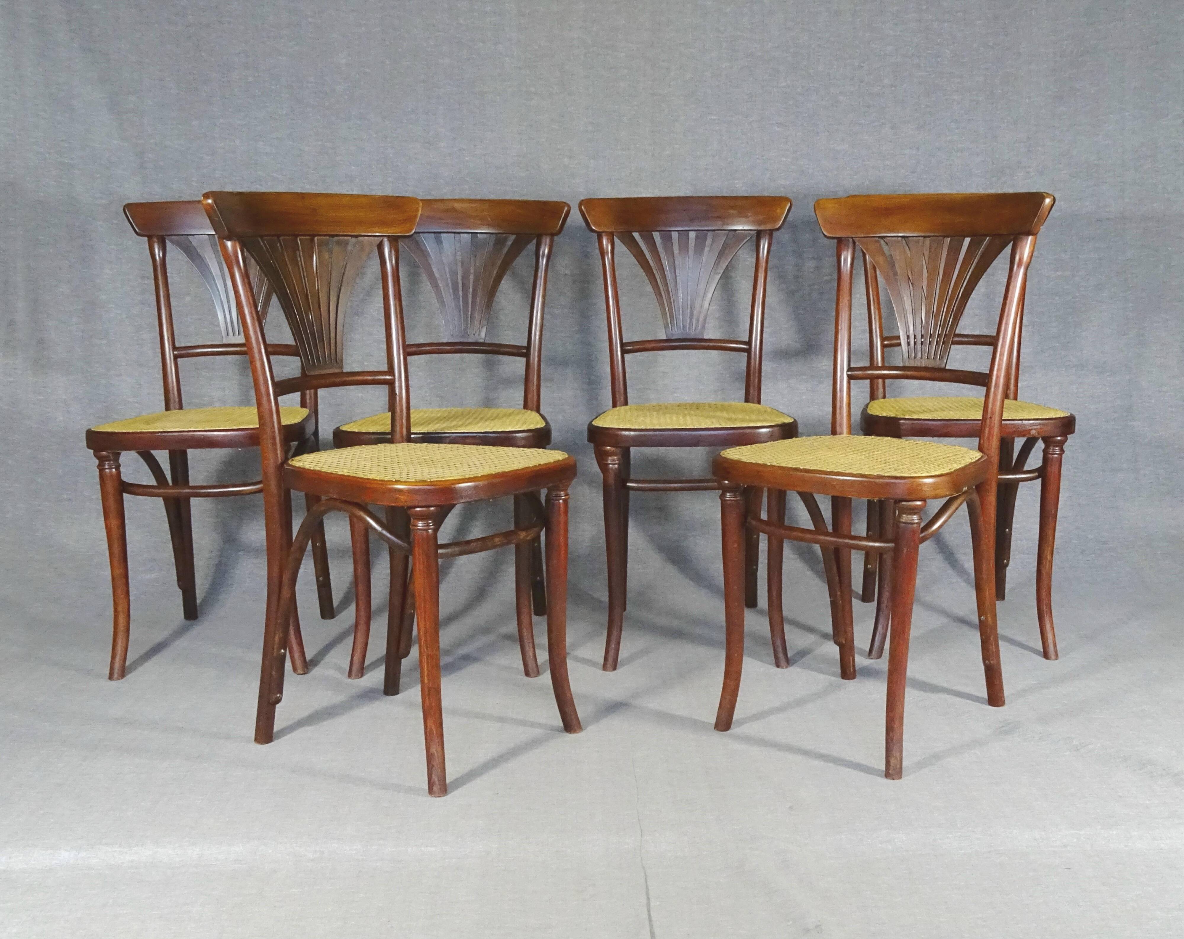 Set of 6 caned chairs, Thonet No. 221, circa 1910