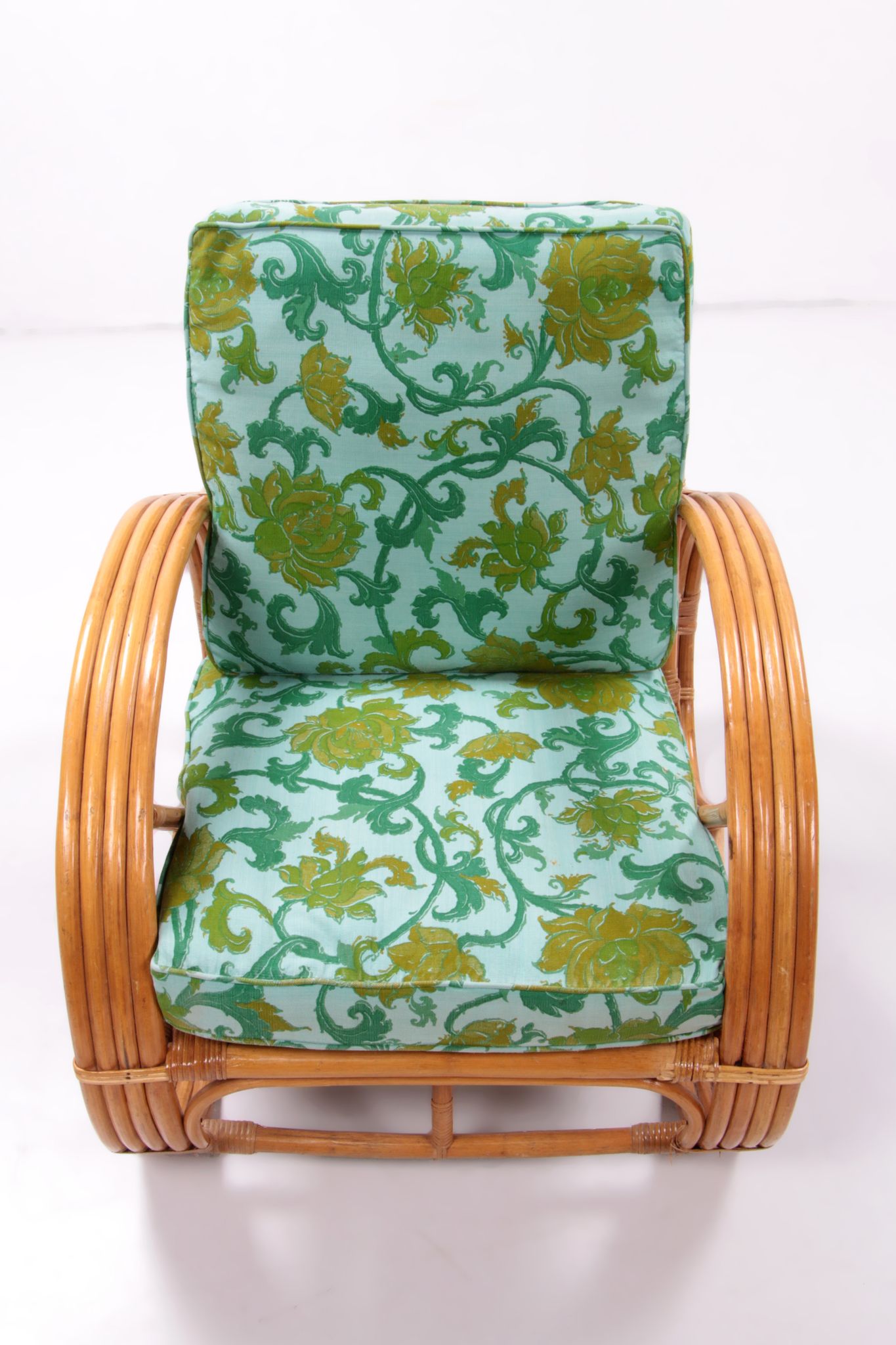 Vintage set of bamboo lounge armchairs and sofa with coffee table Paul Frankl, 1960s