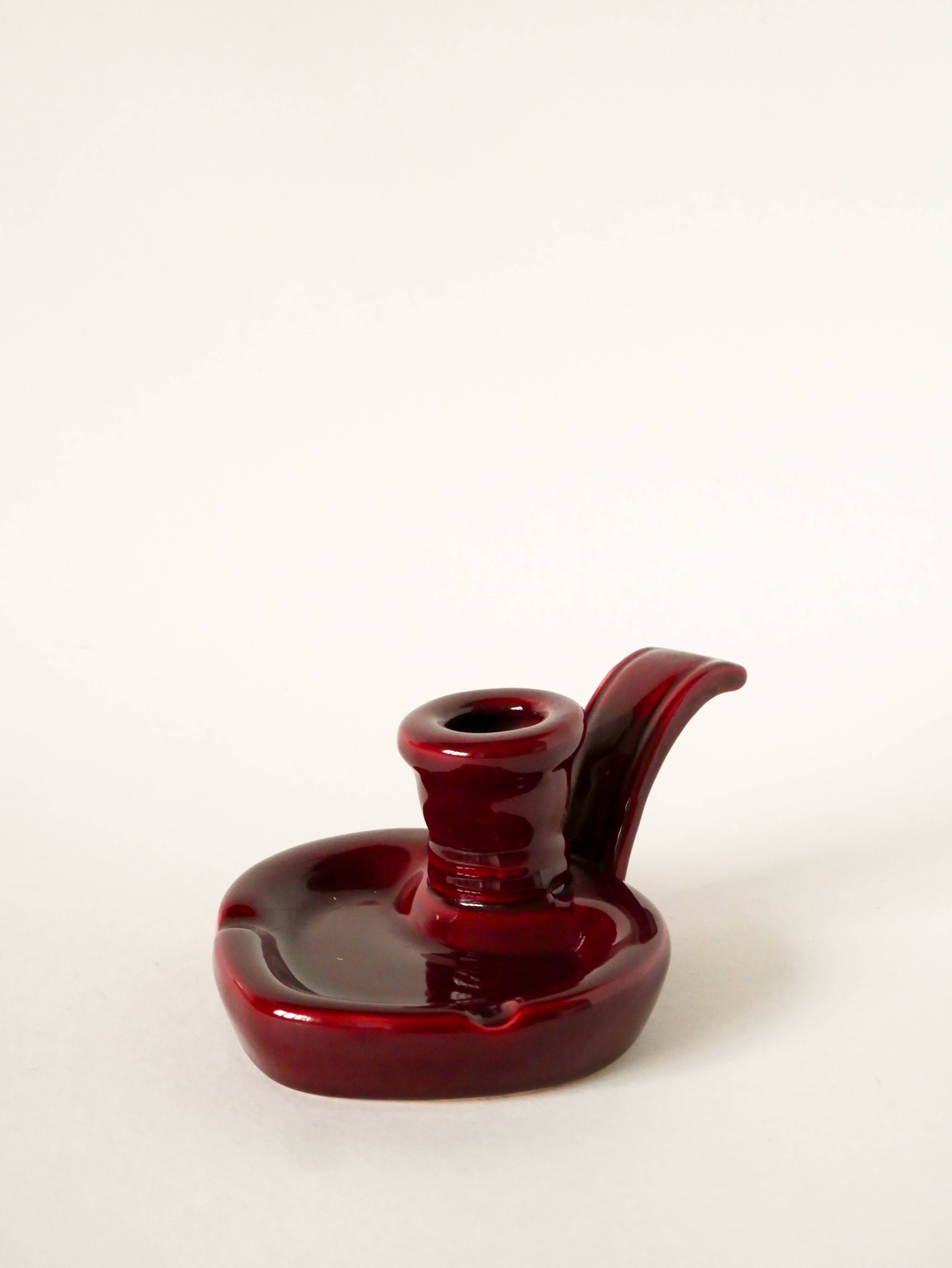 Ceramic candle holder with handle, Bordeaux