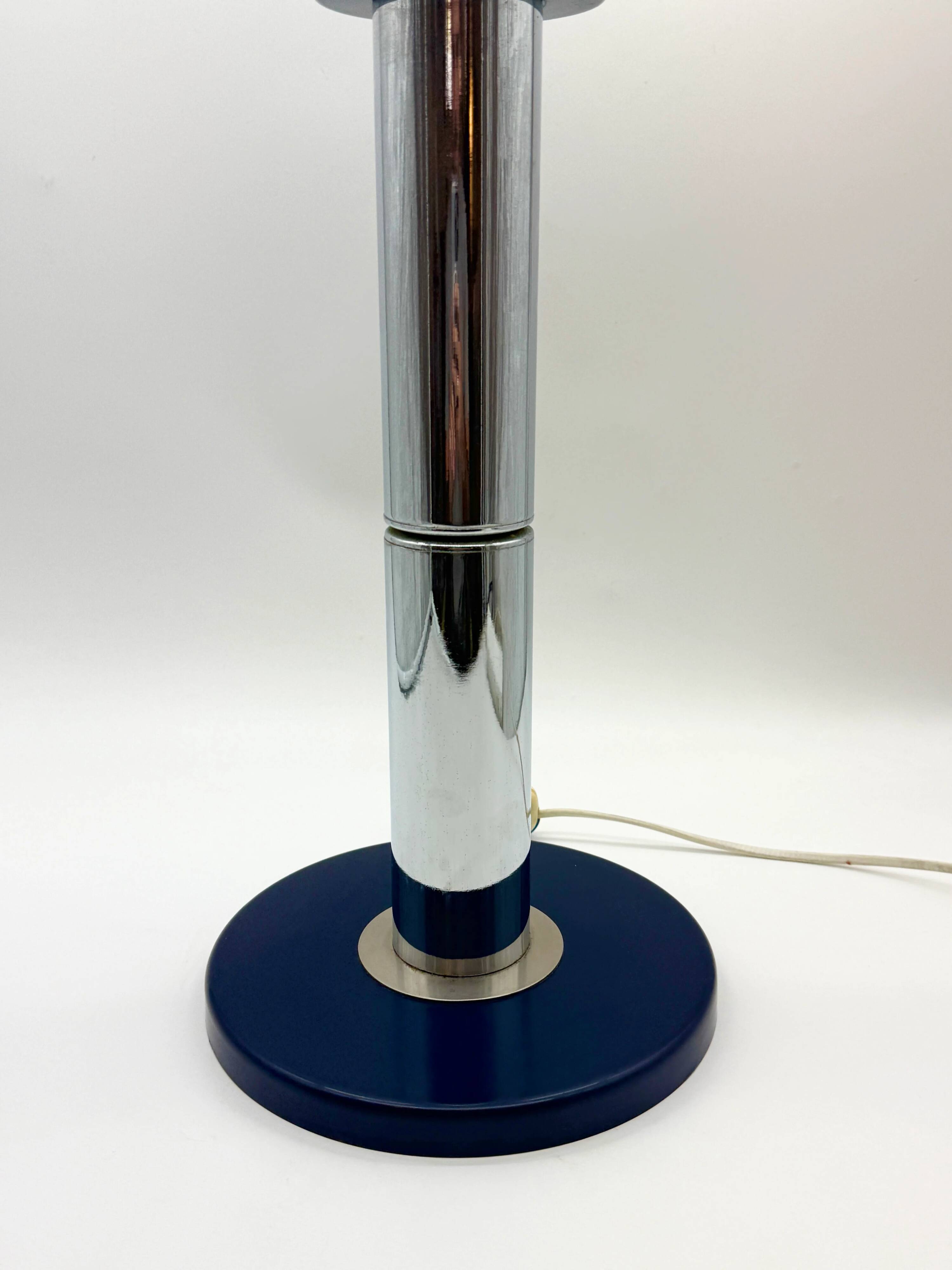 Large blue and chrome table lamp, Italy 1970s