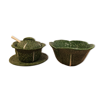 Ceramic cabbage service: salad bowl and tureen