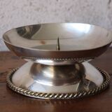 Pair of Low Silver Metal Candlesticks – Twisted Rope Decor