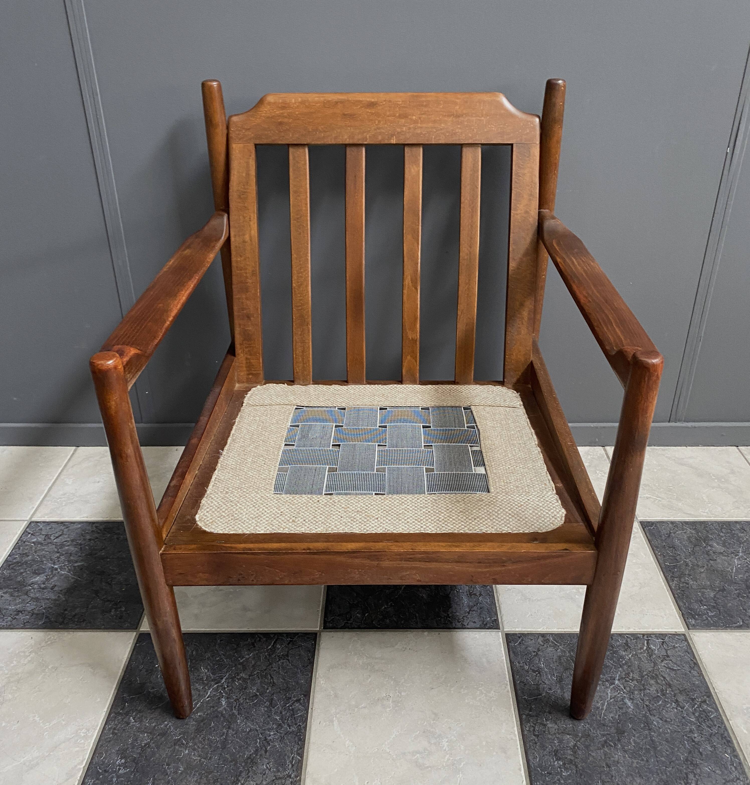 Yellow fabric and wood relax chair 1960s