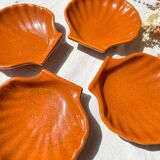 4 Vintage Emile Henry Ceramic Scallop Shells Speckled Made in France 1950