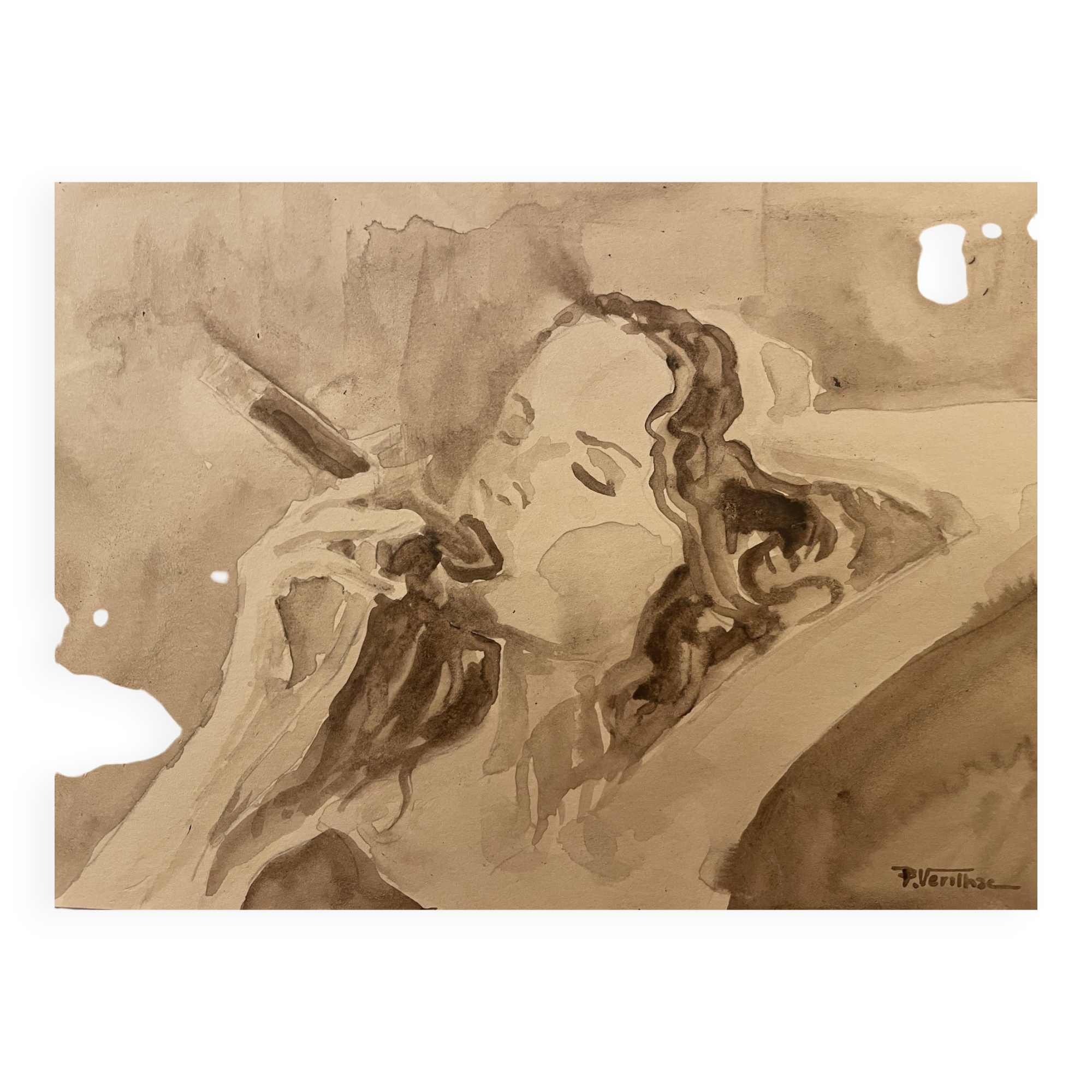 Watercolor Painting Signed “the smoker of Havanas” Cuba