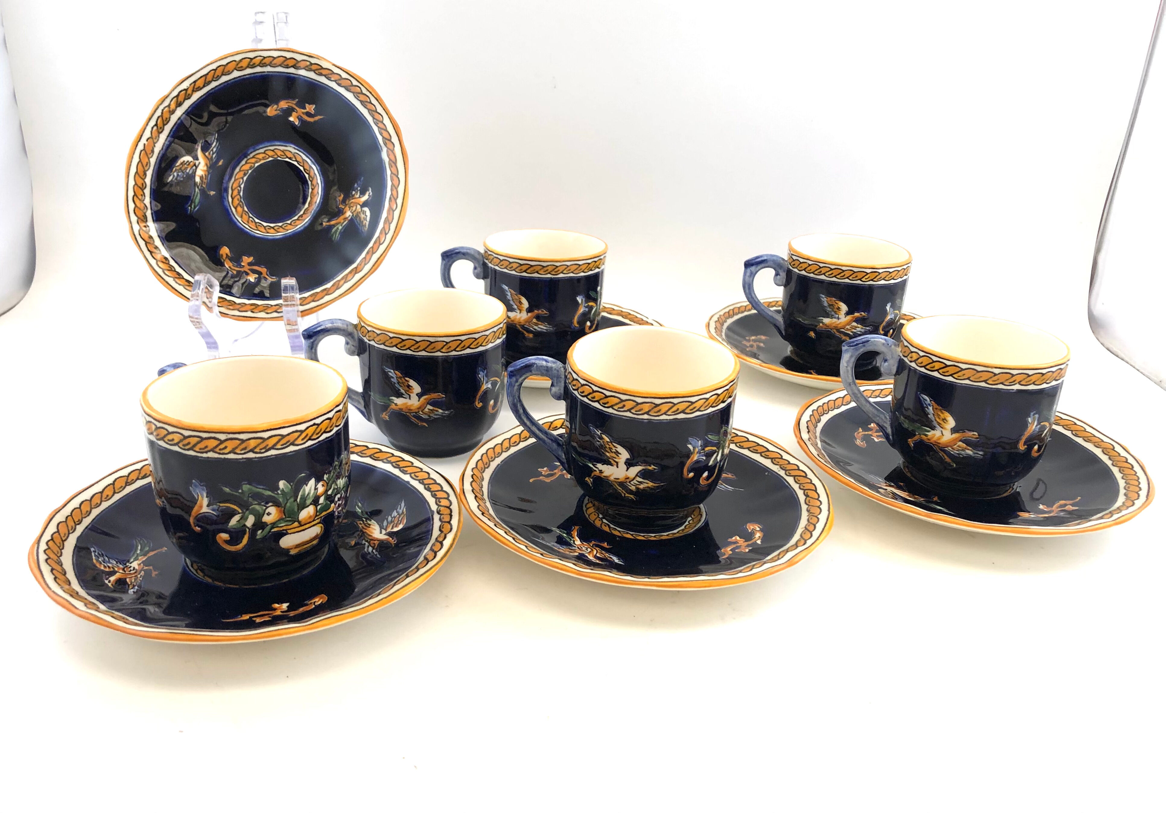 6 tasses café bleu Gien Renaissance