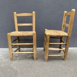 Set of 2 chairs in raw wood and straw from the 50s