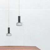 Suspended glass and chrome lamps model P105 German Mid-Century Space Age from the 1960s by Staff, set of 2.
