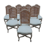 Ensemble de 8 chaises cérusé cannage et tissus de décorateur tapissier