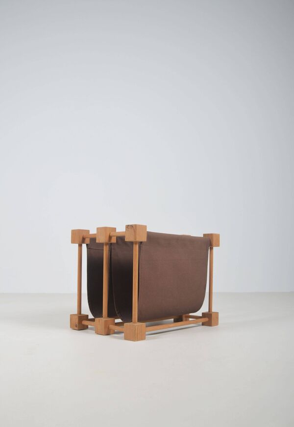 Porte-revues double en bois avec lin, années 1960