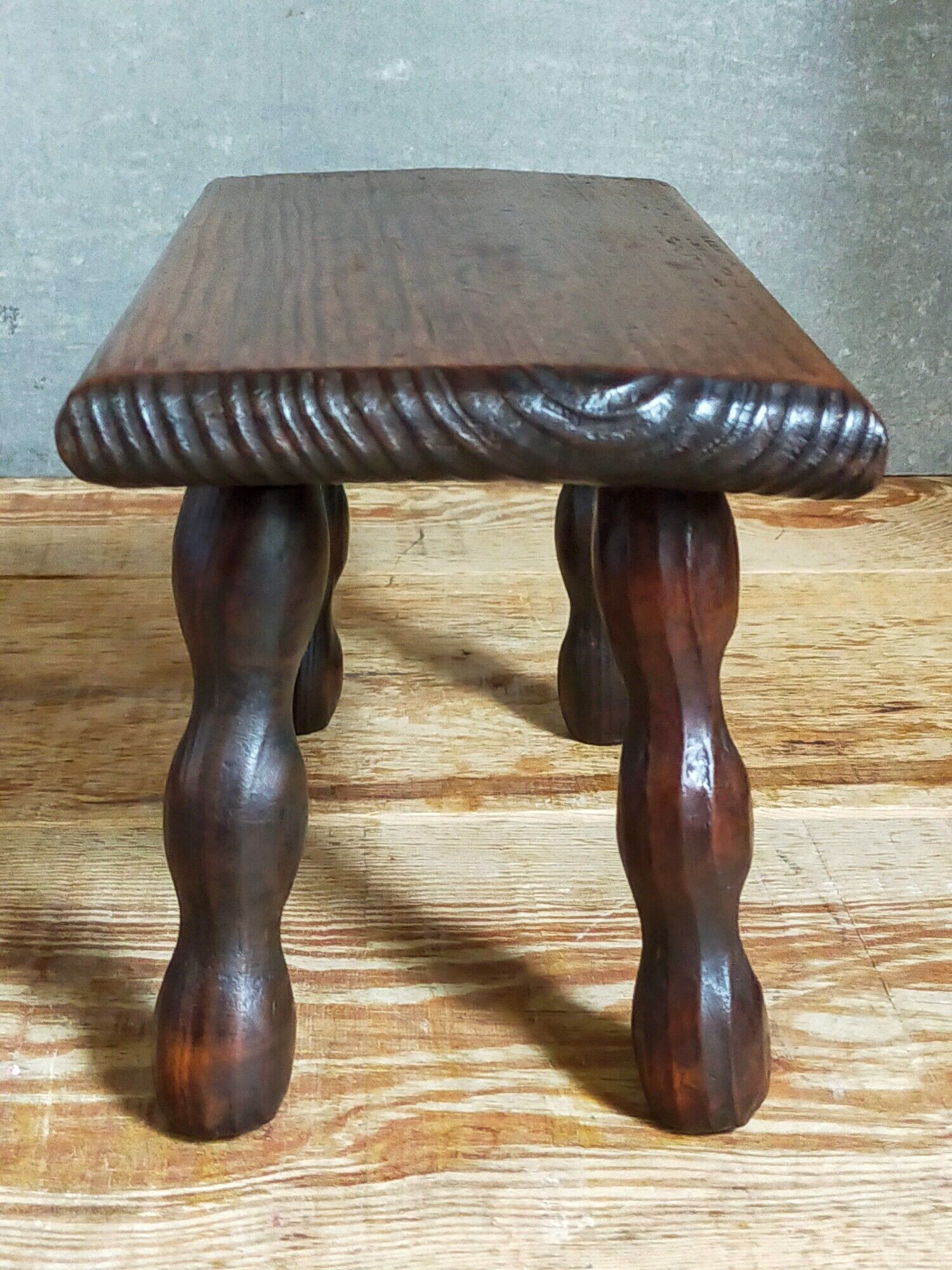 Pair of vintage solid turned wood footstools