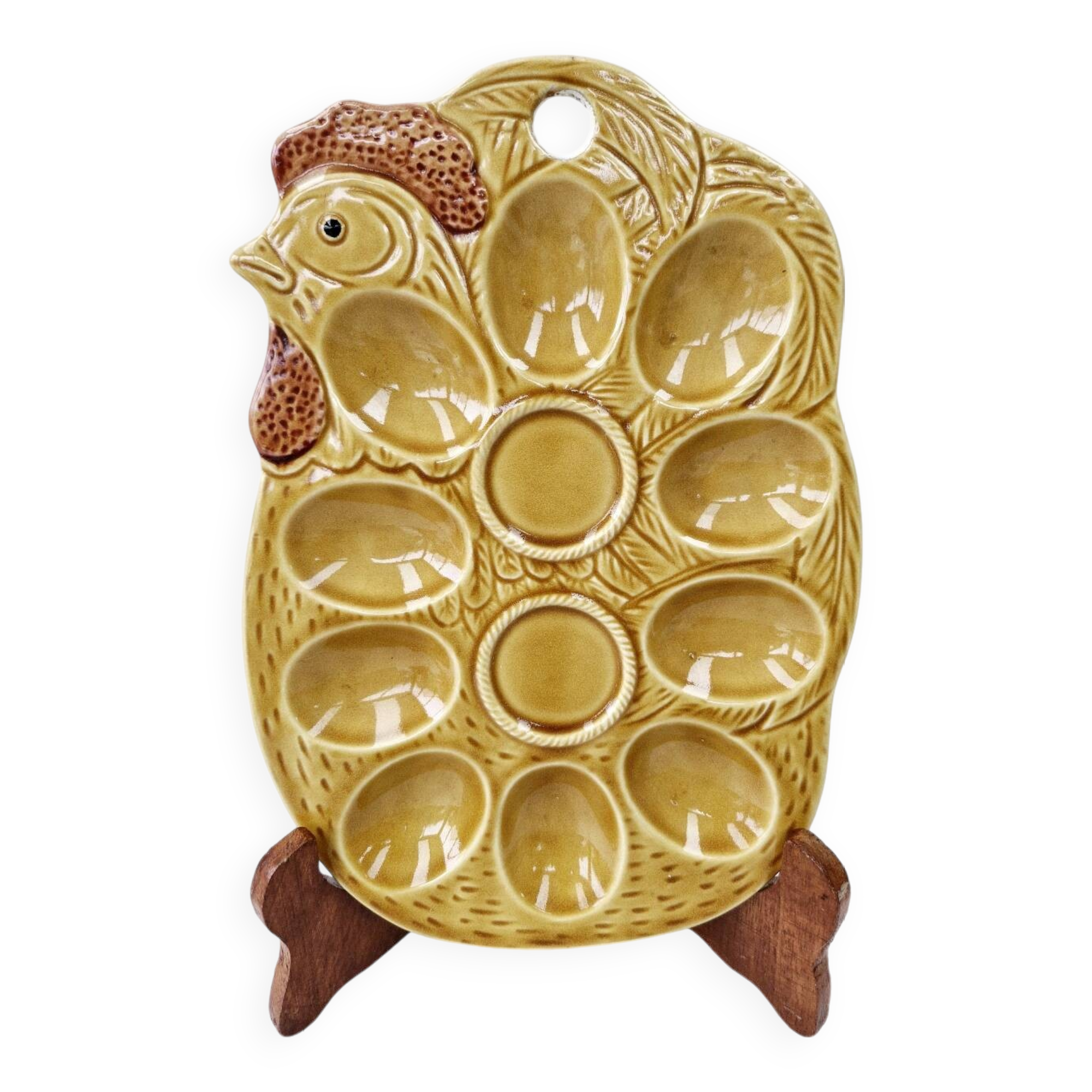 Vintage barbotine egg plate egg holder 10 holes made in japan