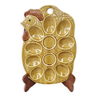 Assiette a oeufs repose oeufs vintage barbotine 10 trous made in japon