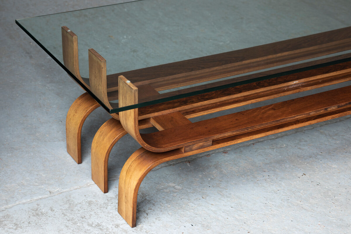 Coffee table with a steam-bent base by Ilse Möbel, 1960’s