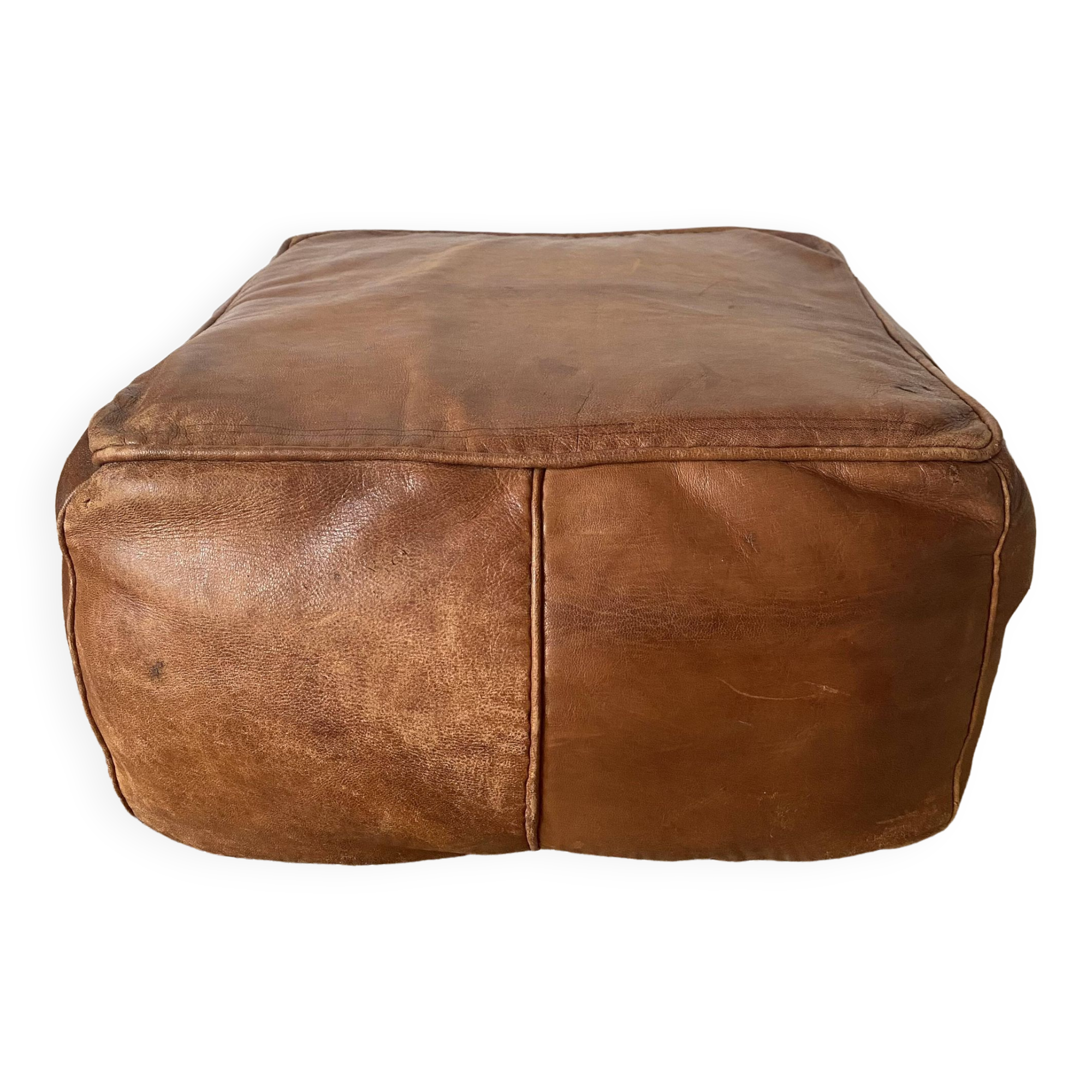 Pouf en cuir vintage carré