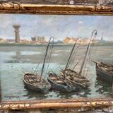 Tableau signé henry roose - marine huile bassin de chasse blankenberge belgique