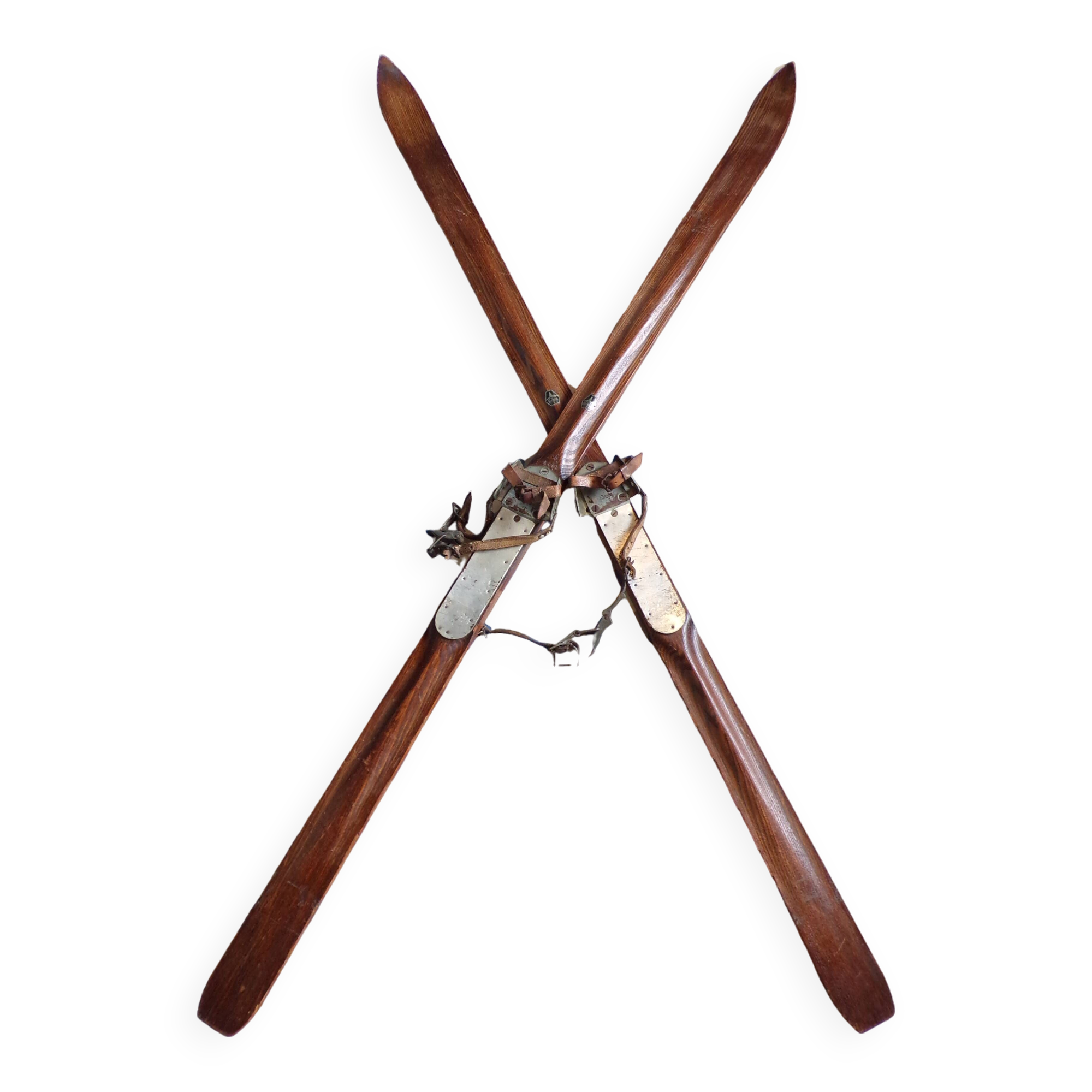 Paire skis anciens en bois 198cm