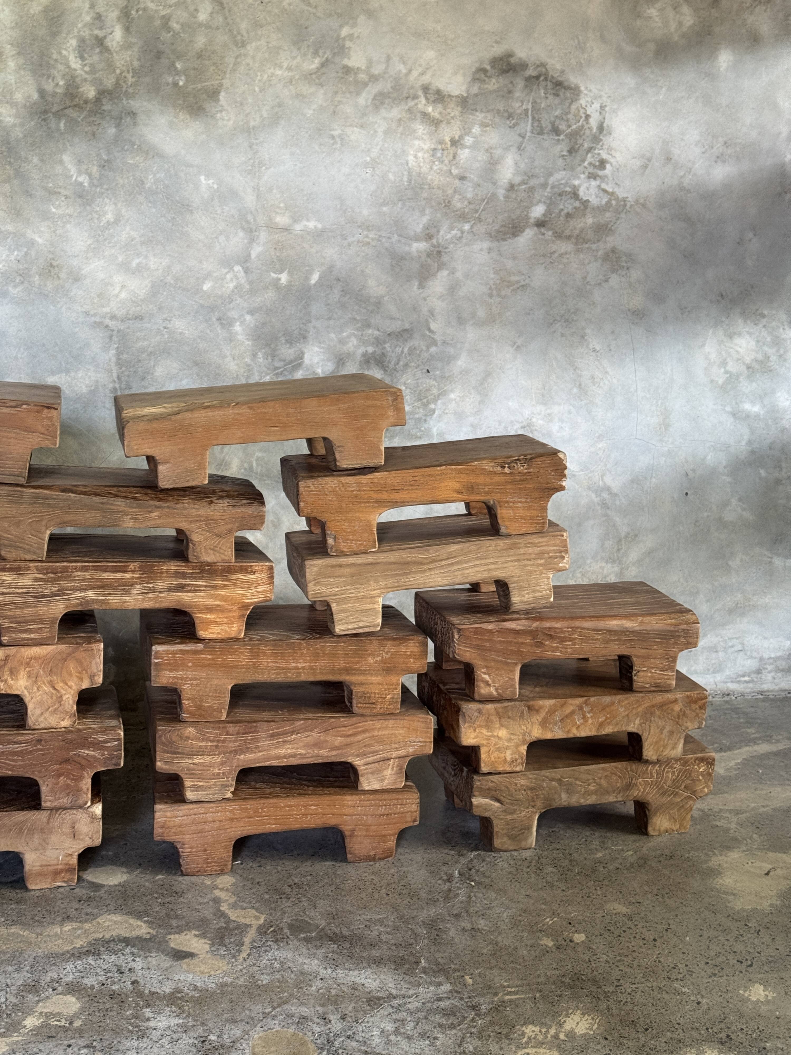 Small stool, accent stool in solid blond teak wabi-sabi L30 W8.5 H6.