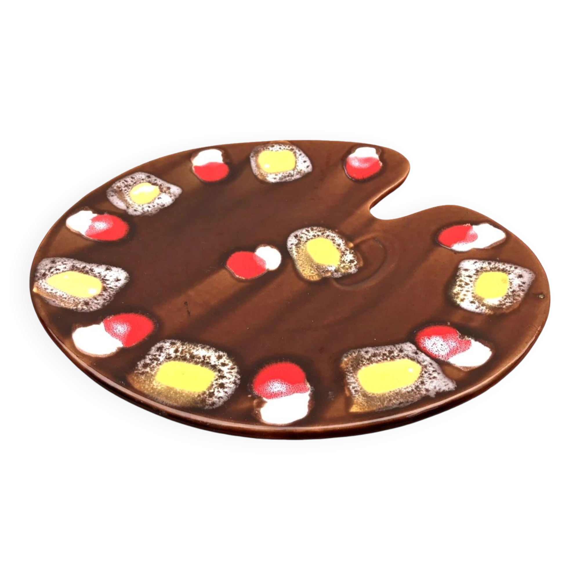 1960s Cheese platter in the shape of a painter's palette Glazed ceramic