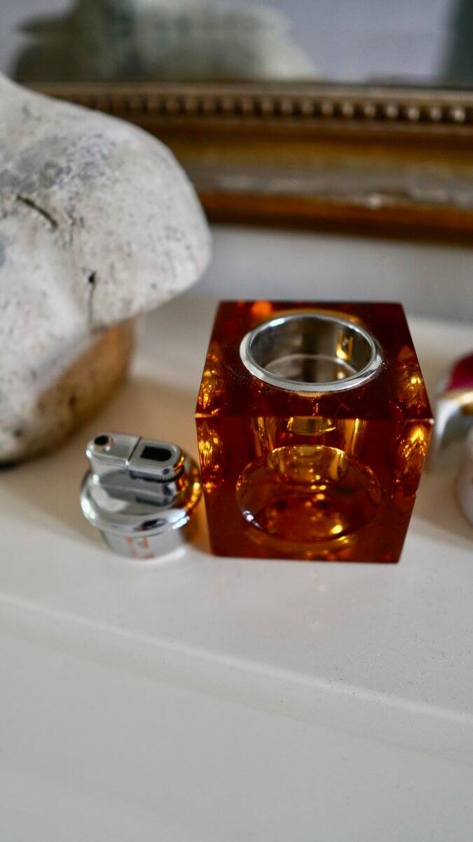 Orange Murano glass Ice Cube table lighter attributed to Antonio Imperatore, Italy, 1970