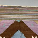 Vintage Turkish Kilim  242x174 cm Kelim Rug, Wool, Large Brown, Beige, Purple