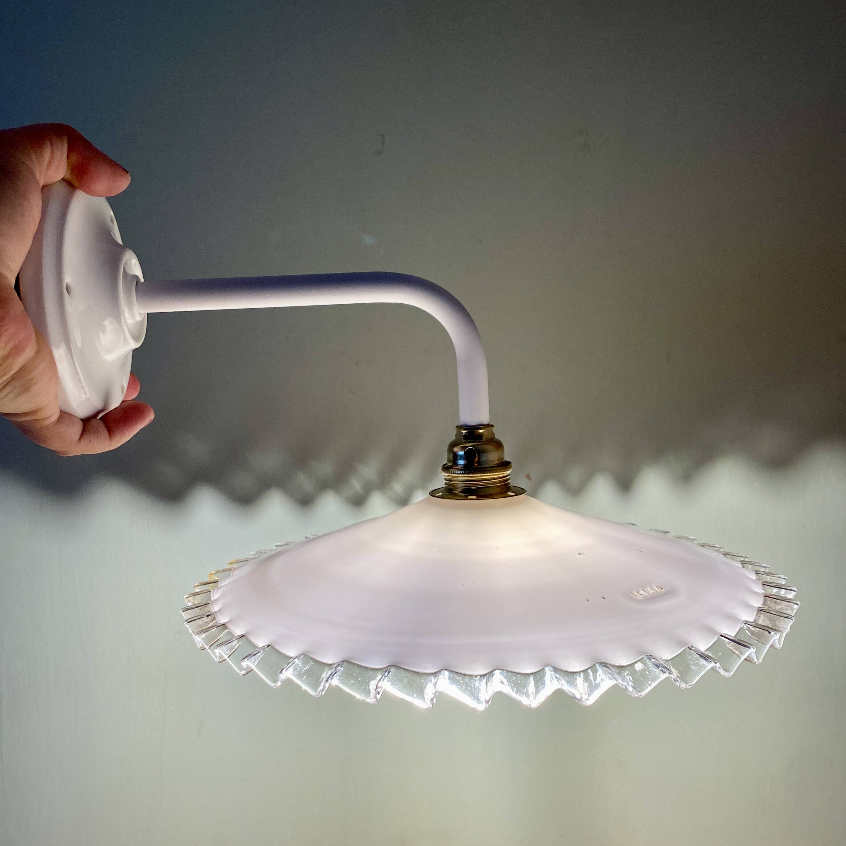 Vintage lampshade wall light in white opaline