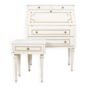 Old white secretary desk with bedside table