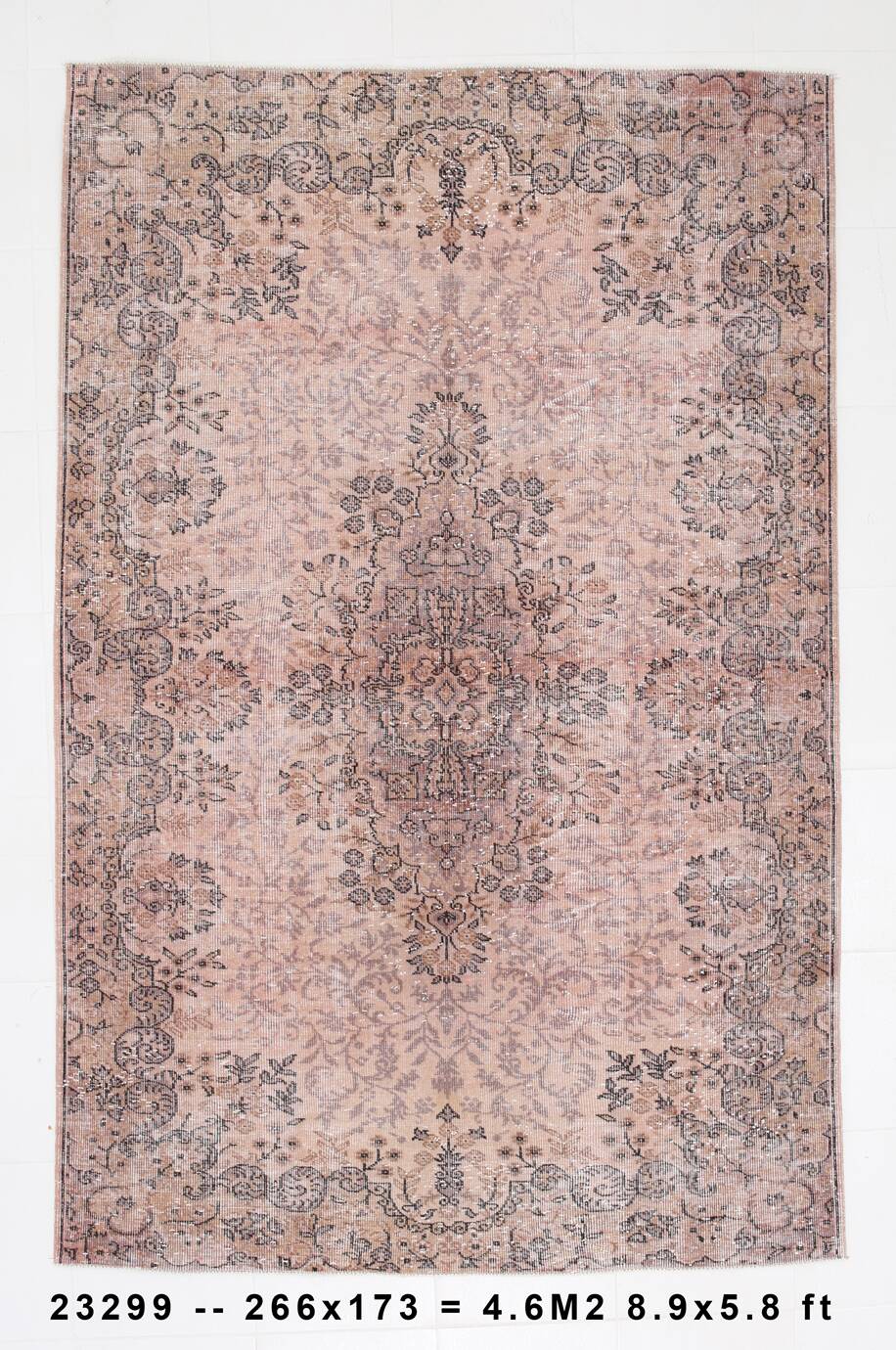 Pink Rug  266x173 cm Pastel Pink Vintage Carpet , Hand Made Wool Carpet.