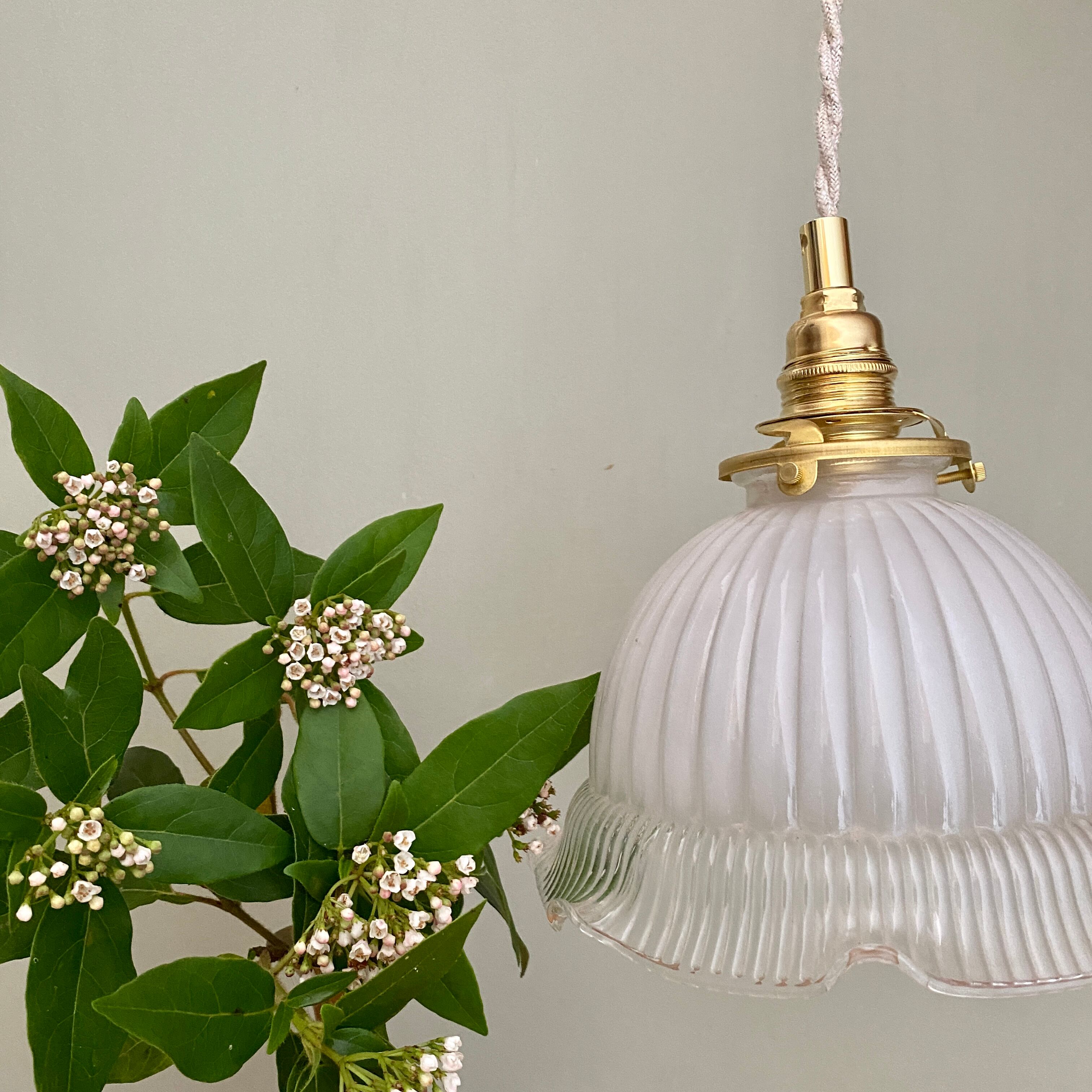 Vintage lampshade pendant lamp in white glass and transaparent