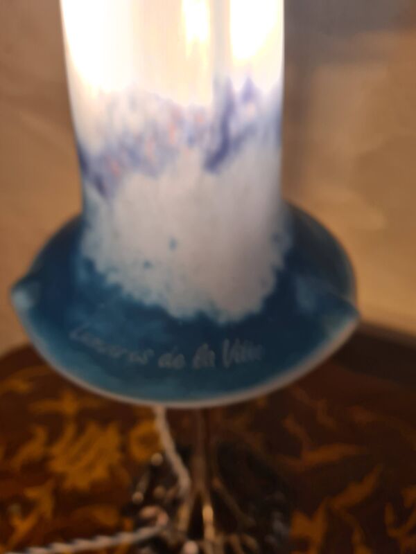 lampe bronze art nouveau tulipe pate de verre signé lumieres de la ville 40