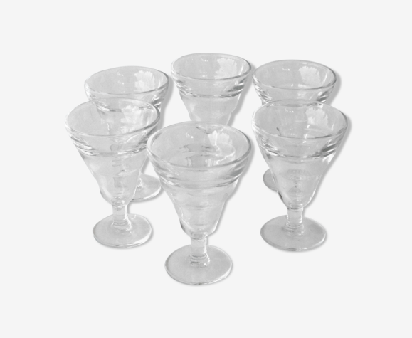 6 verres à pieds anciens de bistrot petit blanc ou blanc limé - duralex france