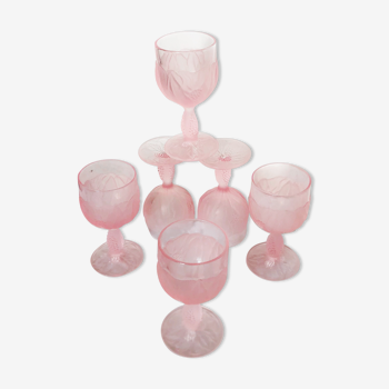 6 vintage wine glasses in frosted glass