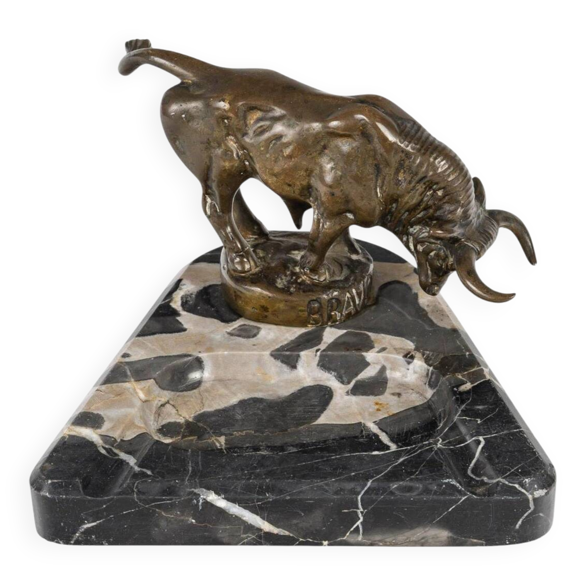 Early 20th century ashtray in patinated bronze and marble.