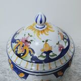 Hand-painted old Rouen earthenware soup tureen